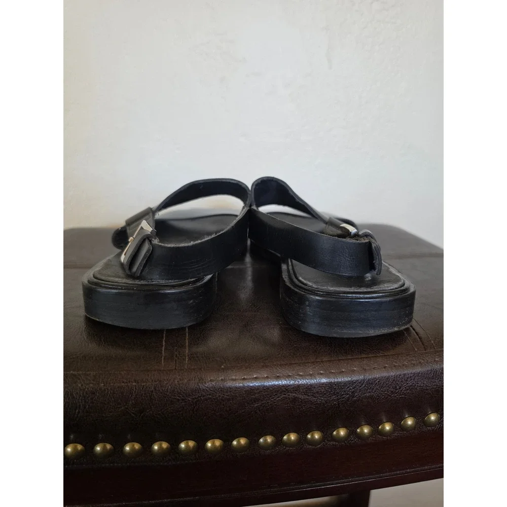 Gucci Black Leather Square Toe Minimalist‎ Buckle Slingback Sandals sz 7.5D